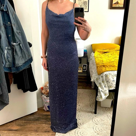 Vintage Jodi Kristopher Cowl Gradient Sparkle Glitter Slit Dress Size Small - Picture 1 of 16